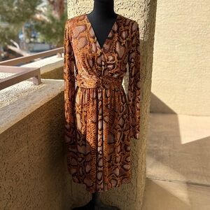 Altuzarra Snakeskin Print Long Sleeve  Midi Faux Wrap Dress Sized 8 Women